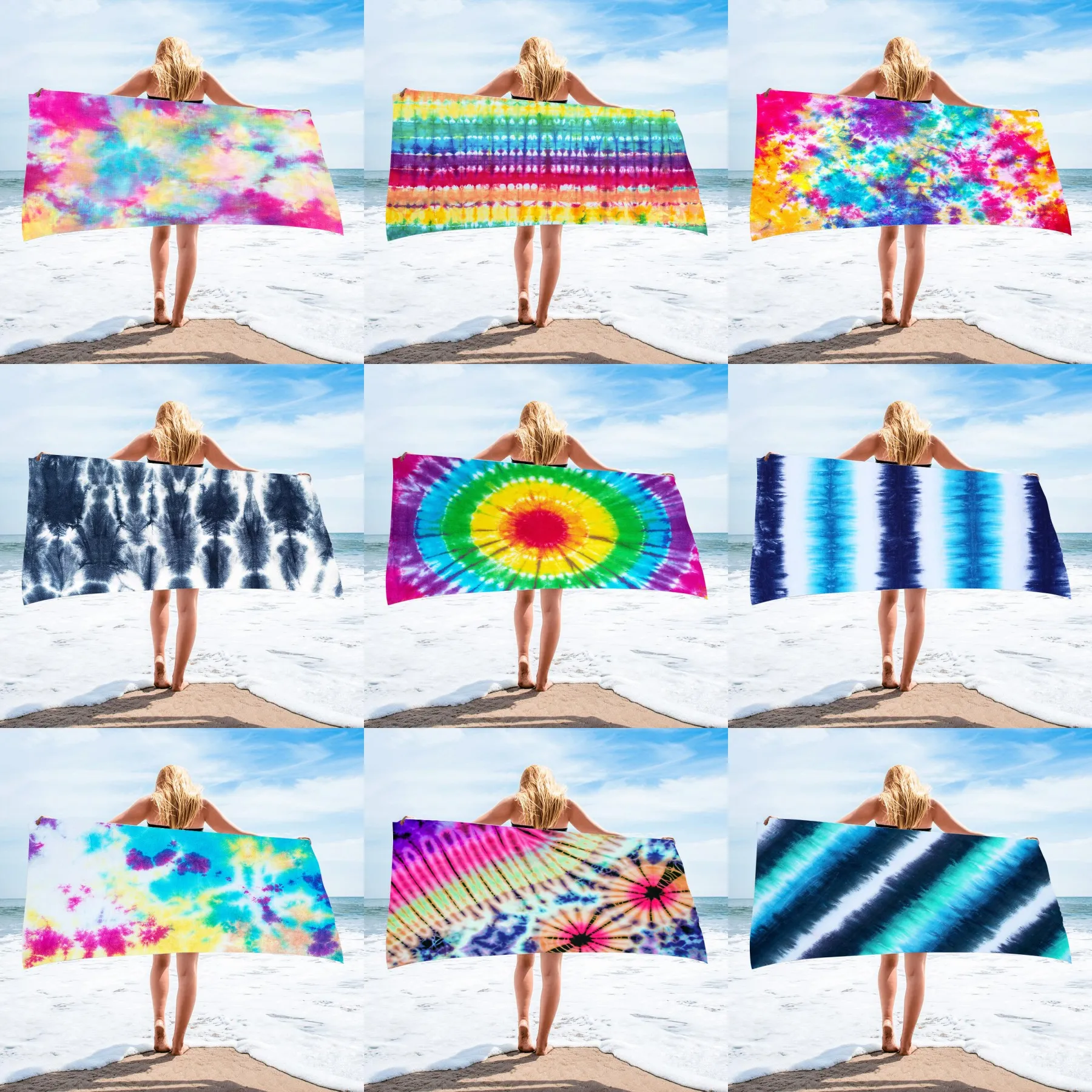 Serviette de plage carrée en microfibre 150*75 cm Série Tie-Dye pour adulte