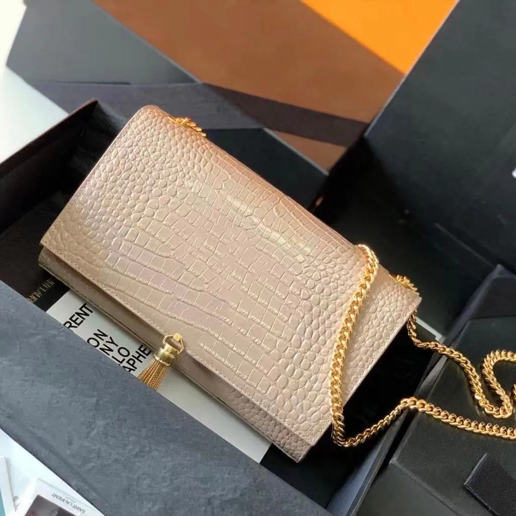 Lüks çanta Timsah omuz çantaları Püskül kadın çapraz vücut zincir çanta debriyaj bayan flep Deri tasarımcı çantaları Satchel messenger Timsah kart sahibi çanta