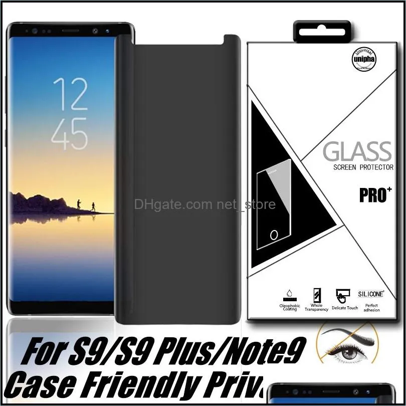 Screen Protectors Phone Aessories 휴대 전화 Aessoriescase 친절한 개인 정보 보호 강화 유리 3D Samsung Galaxy S10E S10 S9 9 8 S8 Plus