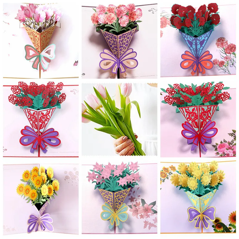 Kartki z życzeniami matki Pocztówka 3d Pop Up Flower DZIĘKUJĘ MAMA Happy Birthday Zaproszenie Dostosowane Prezenty Wedding Papier 1948 V2