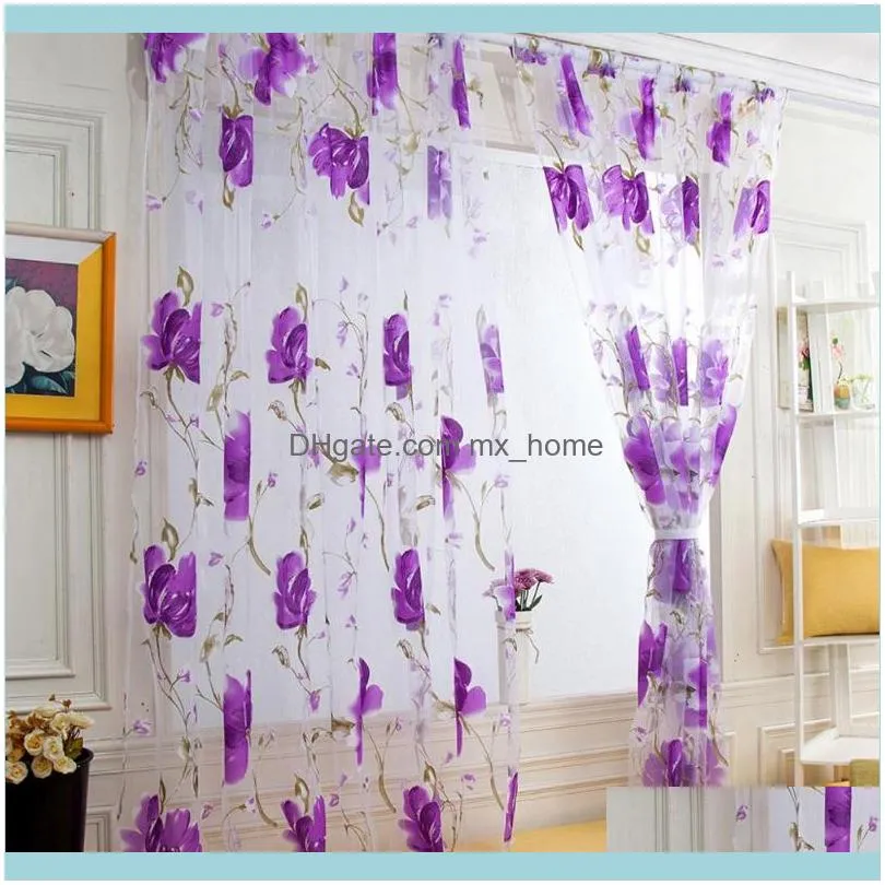 Curtain & Drapes Tulle Sheer Curtains Brilliant Flower Pattern Vines Leaves Door Window Drape Panel Scarf