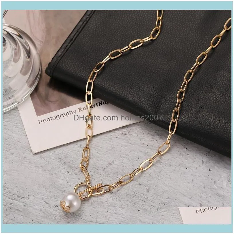 Gothic Baroque Pearl Pendant Necklace Women`s Wedding Punk Large Bead Lariat Golden Long Necklaces Girl Sweet Bridal Jewelry Chains