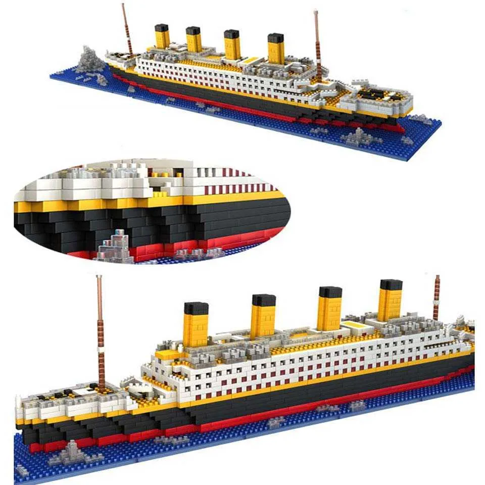 LOZ 1860 stks titanic cruiseschip model boot DIY Diamant lepining Bouwstenen Bricks Kit kinderen speelgoed kerstcadeau Q0624