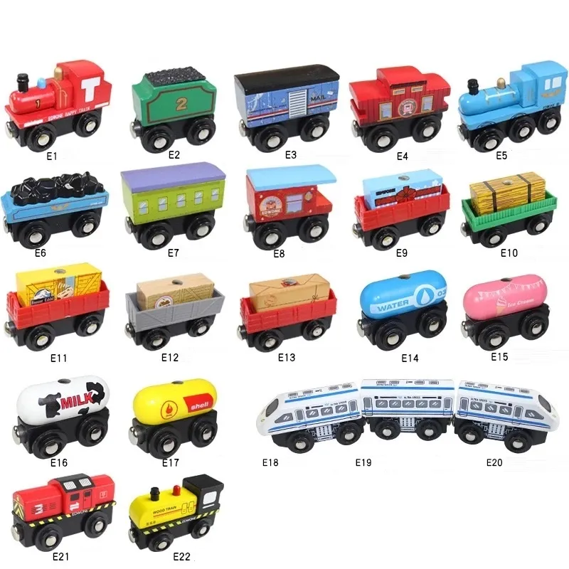 Magnetic Wooden Train, DIY Building Blocks, Locomotive Car, Educational Toy, Compatible with Track, Parent-child Interactive, Christmas Kid Birthday Gift, USEU