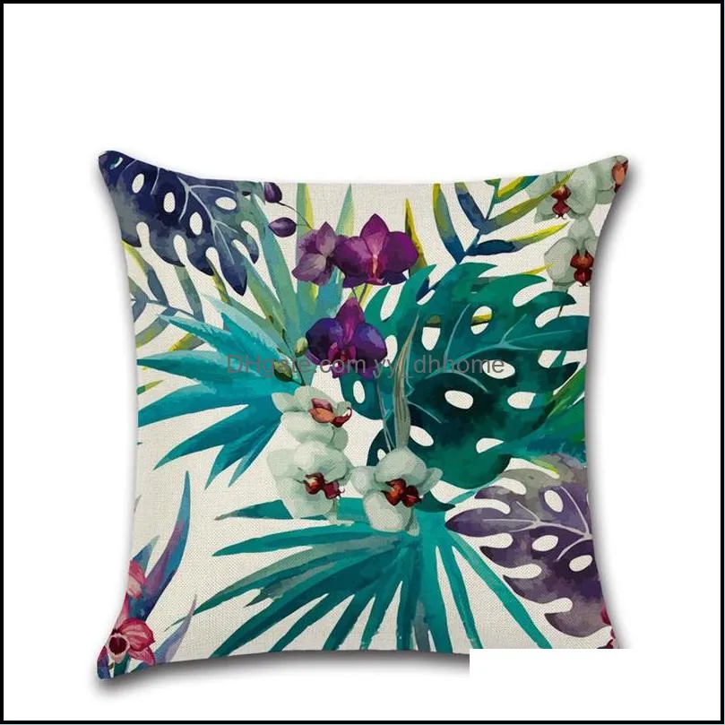 Tropical Green Plants Decorative Pillowcases Flamingo Cotton Linen Pillow Case Leaves Flowers Pillow Cover Kussensloop Almohada