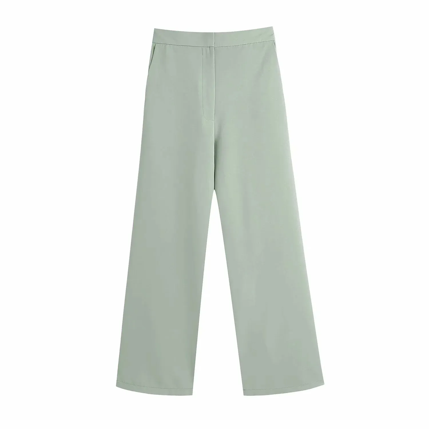 Women Fashion Light Green Trousers Casual Long Pants High Waist Joggers Vintage Wide Leg Pants For Suits 210521