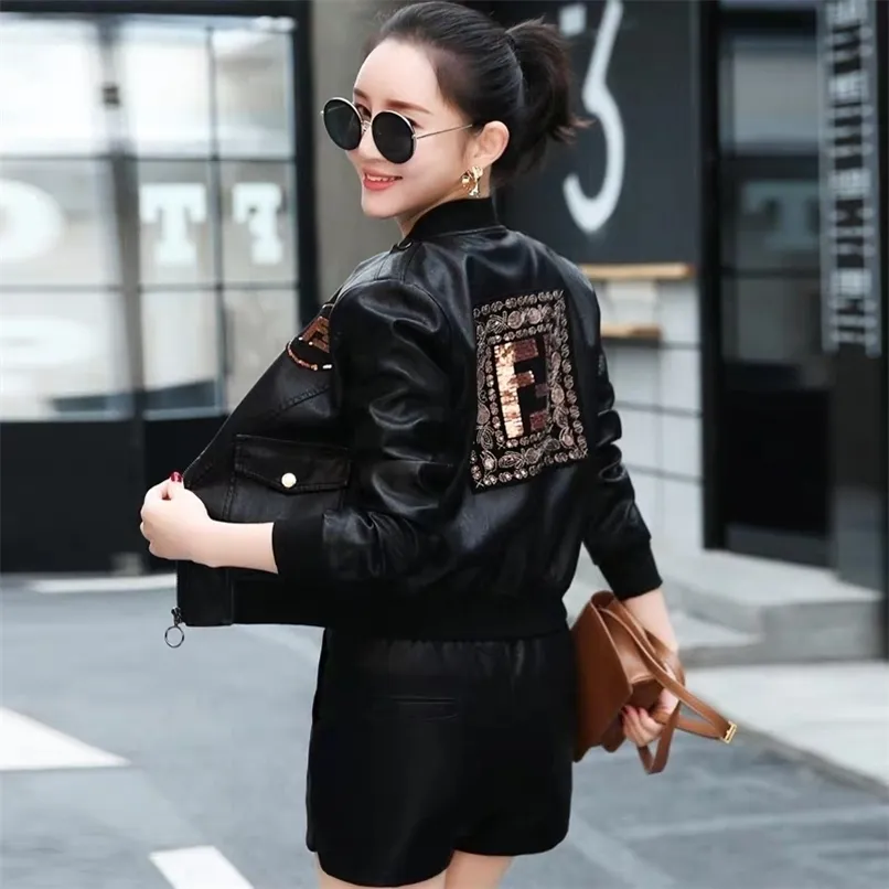 THEME 21 Women Fashion Pu Leather Jacket Zipper Motorcycle Coat Short Faux Leather Biker Jacket Soft Bomber Jacket Female 211007