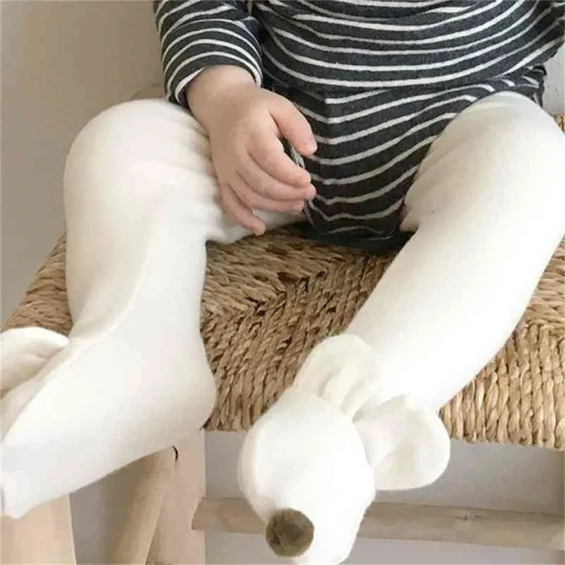 Autunno Inverno carino neonate ragazze orecchio di coniglio palla pantynose bambini bambini cotone tinta unita calze 0-2Y 210508