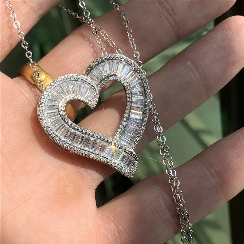 Vecalon Super brillant bijoux de luxe 100% 925 en argent Sterling pleine princesse coupe blanc clair diamant coeur pendentif femmes collier