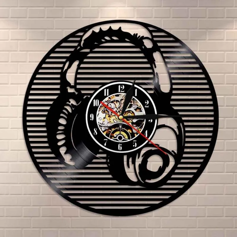 Настенные часы музыка для наушников ретро черные LP Clock Art Art Studio Decor Vintage Gift для любовника