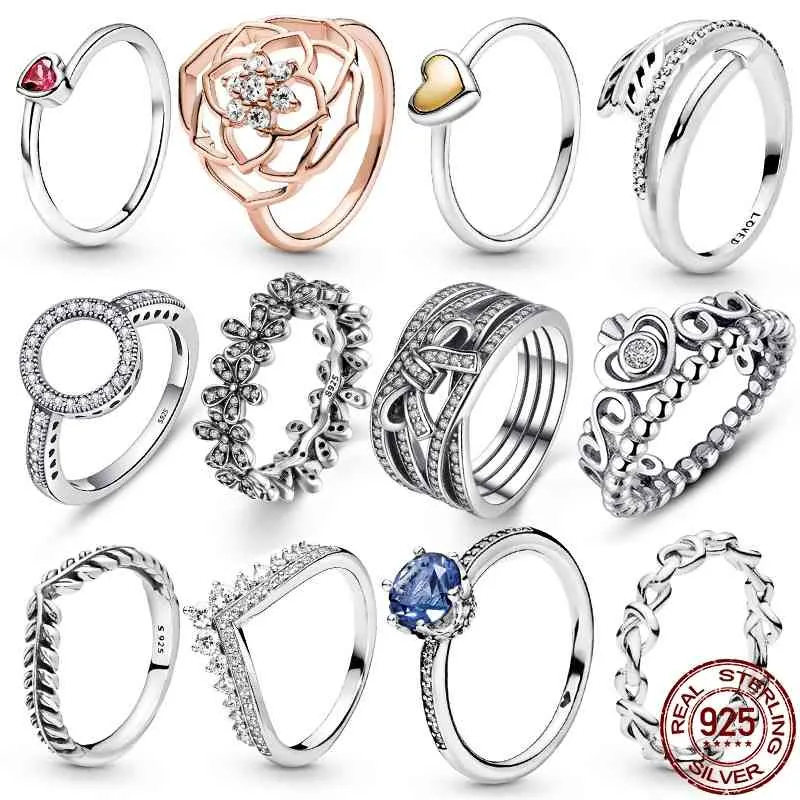 100% 925 Sterling Silver Clear CZ Circle Round Lucky Rings for Women Jewelry 2021 Drop With