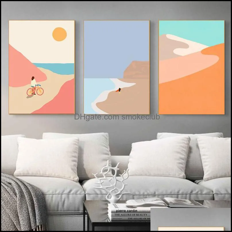 Paintings Abstract Mountain Poster Sunset Beach Cycling Canvas Painting Nordic Wall Art Print Surfing Morden Picture For Living