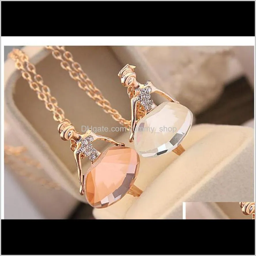 crystal pendant neclaces ballet dancer girl necklace long sweater necklace gold color metal chain pendant jewelry girl gift