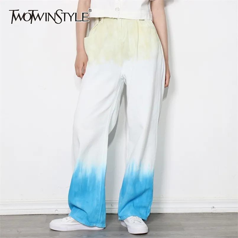 Koreaanse losse hit kleur broeken voor vrouwen hoge taille casual rechte wijde beenbroek vrouwtjes lente mode 210521