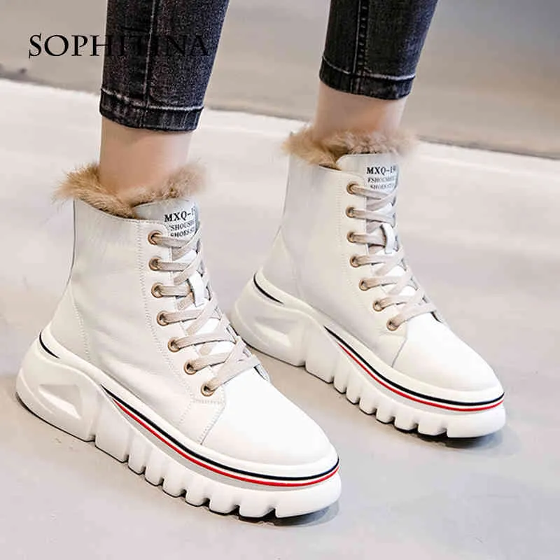 Sophitinaの女性のブーツ冬の暖かいレジャースポーツアンクルブーツ高さの増加クロス縛らな快適な女性シューズSO729 210513