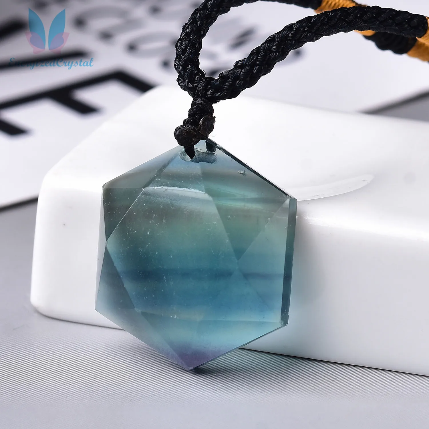 Natural Fashion Fluorite Quartz Healing Charka Hexagram Healing Crystal Pendant