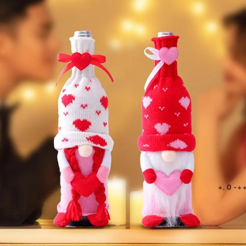 Valentine Day Wine Case Cover Decoratie Faceless Doll Love Wine Bottle Bag Set Huishoudelijke Woondecoratie RRA10560