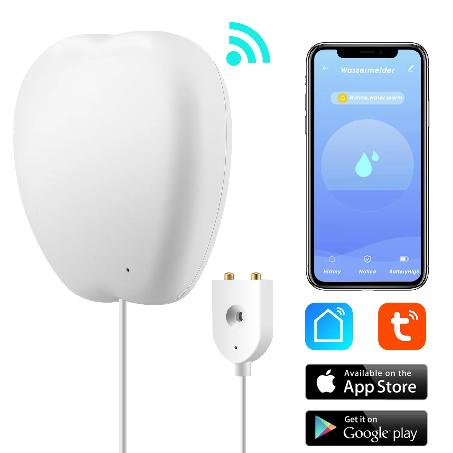 홈 Wi -Fi 물 감지기 스마트 누출 센서 알람 누출 감지기 사운드 Tuyasmart Smart Life App Bathtub Alert Overflow Security