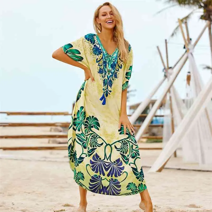 Long Beach Dress Robe de Plage Swimwear Mulheres Cobrir Ups Túnica PAREUS UP KAFTAN SIDA PRAIA VESTAR 210629