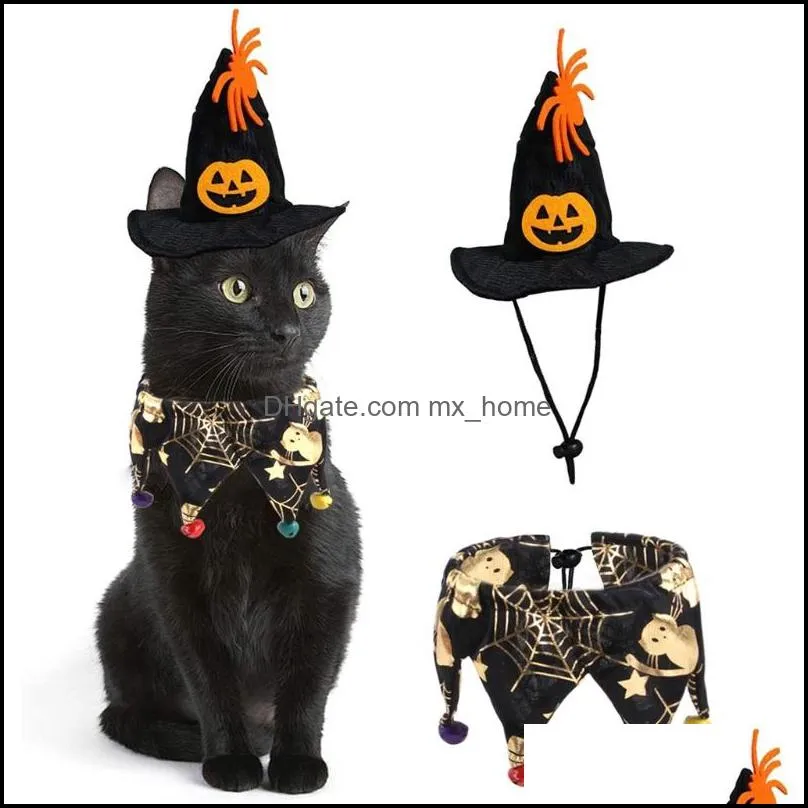 Inne zaopatrzenie psów domowe ogród aesories Halloween Hood for Cat Funny Caps Party Cosplay Dekoracja odzieży Gry świąteczne J0918 Drop