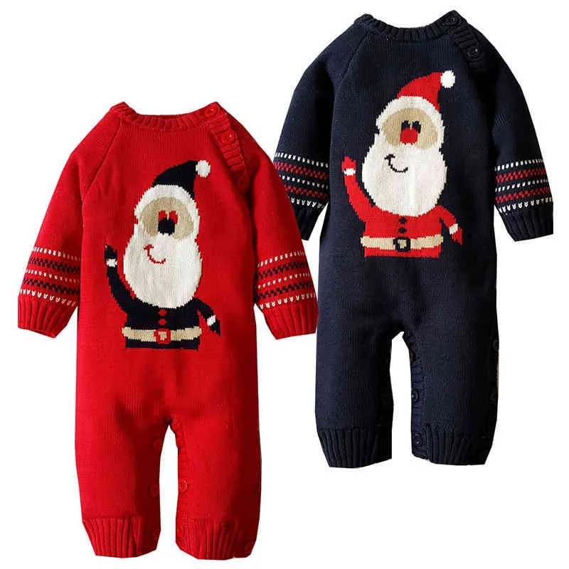 Babbo Natale Inverno Neonato nato Neonate maschi Pagliaccetti Vestiti Natale Bambino Spazzolato Addensare Tute 210429