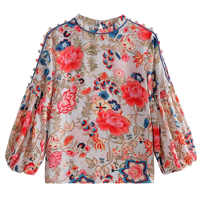 Floral Blouse Womens: Vintage Style Chiffon Top With Chinese