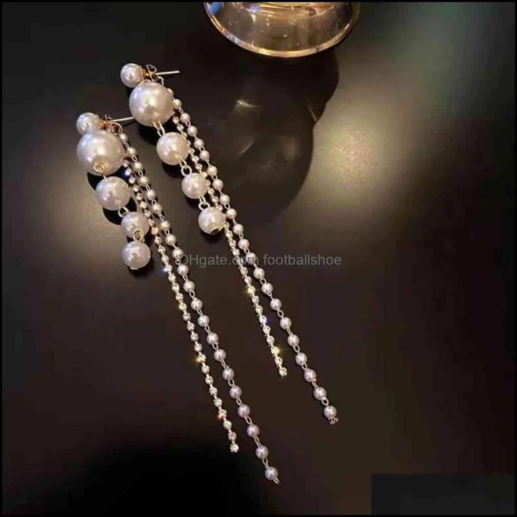 Long Dangle Earrings For Women 2021 Fashion Complete Crystal Simulated Pearl Tassel Drop Earring Vintage Gold Brincos Jewelry
