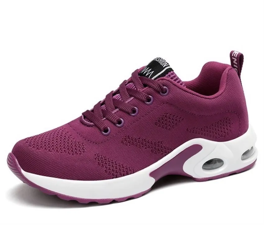Designer kvinnor sneakers rosa luftkudde yta skor andningsbar sport tränare högkvalitativa spets-up mesh tränare utomhus löpare sko 026