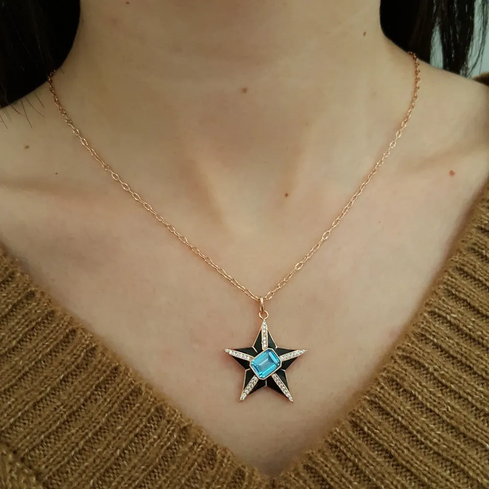 Estrela 925 Prata Turquia Jóias Dia dos Namorados Zircão Colar De Moda Para Mulheres Minimalista Estilo De Luxo Designer