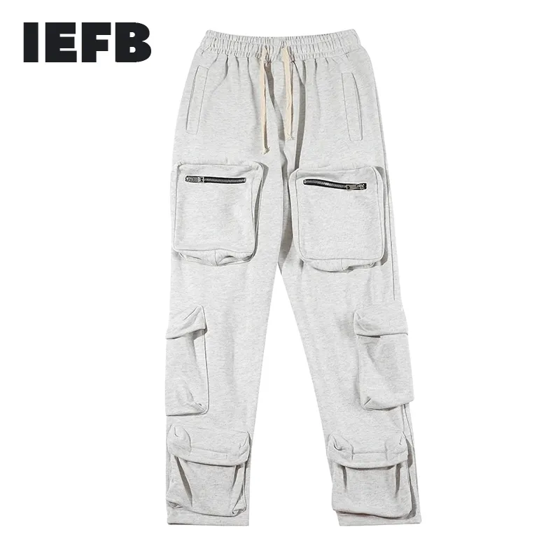 IEFB Multi Pocket Overalls Herrenmode Elastische Taille Cusual Hosen Streetwear Trend Hip Hop Lose Gerade Hosen Y7473 210524