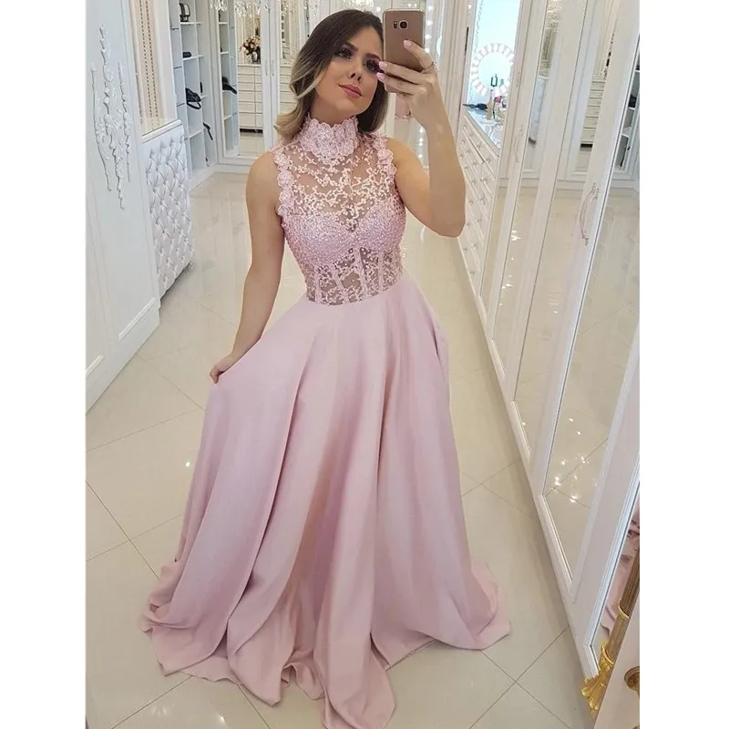 Bling Bling Sequins Yüksek Boyun Gelinlik Modelleri 2021 Seksi Kolsuz Örgün Parti Abiye giyim Vestido de Gala