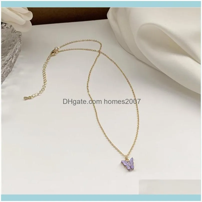 Small And Pure  Purple Butterfly Necklace Female Ins Temperament Contracted Collarbone Chain Sweet Girl Chains