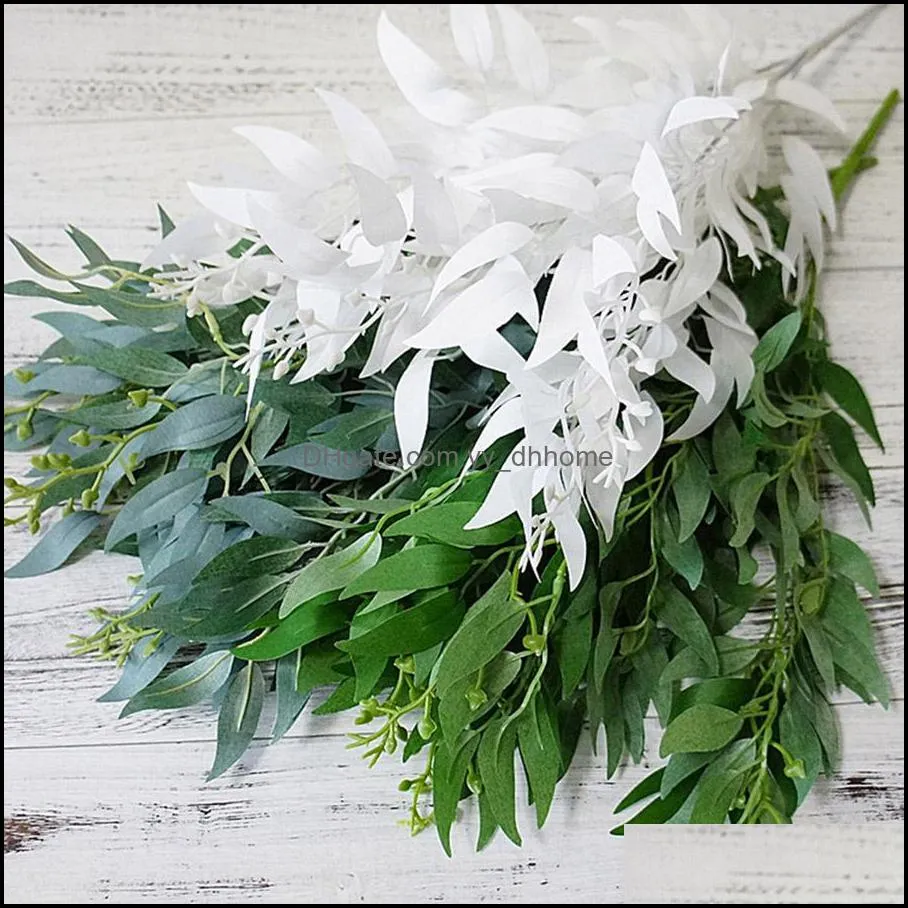 Decorative Flowers & Wreaths Artificial Willow Leaves Green White Fake Plants DIY Faux Bouquet Foliage For Home Wedding Forest Party