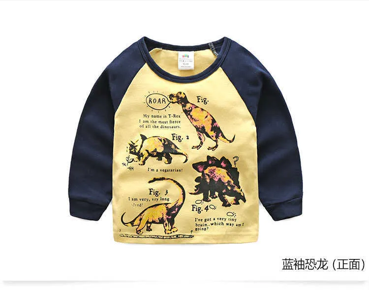  Spring Autumn For 2-8 9 10 Years Children Cotton Striped Color Patchwork Cartoon Animal Baby Kids Boys Long Sleeve T-Shirts (24)