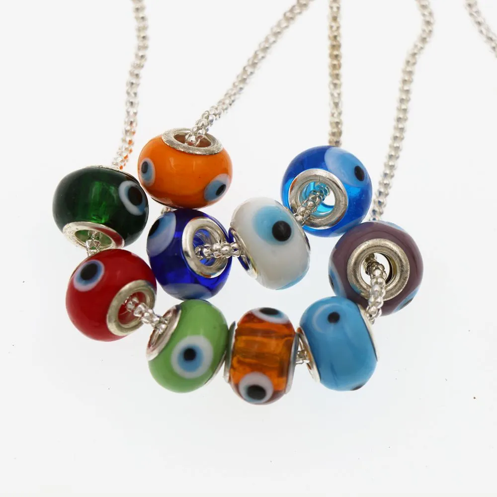 10 ألوان lampwork مورانو الشر العين الزجاج سحر سبيكة فضفاض الخرز 14x10mm صالح الأوروبي سوار مجوهرات العثور L1666 100 قطعة / الوحدة