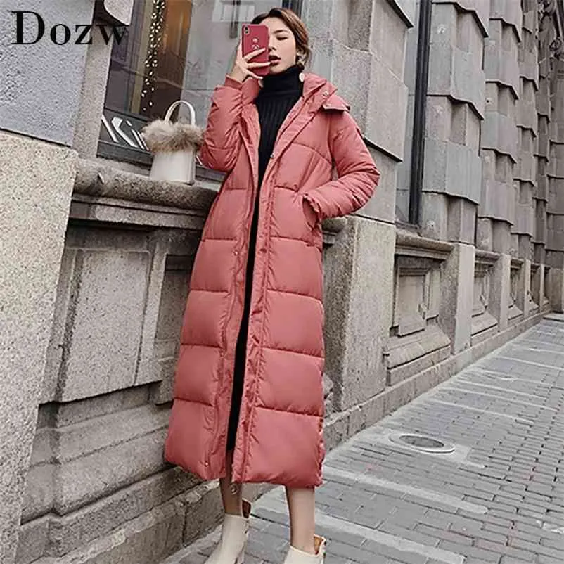 X-Long Parka Coat Varma Kvinnor Vinter Tjock Kvinna Outwear Jackor Plus Storlek Hooded Coats 210515