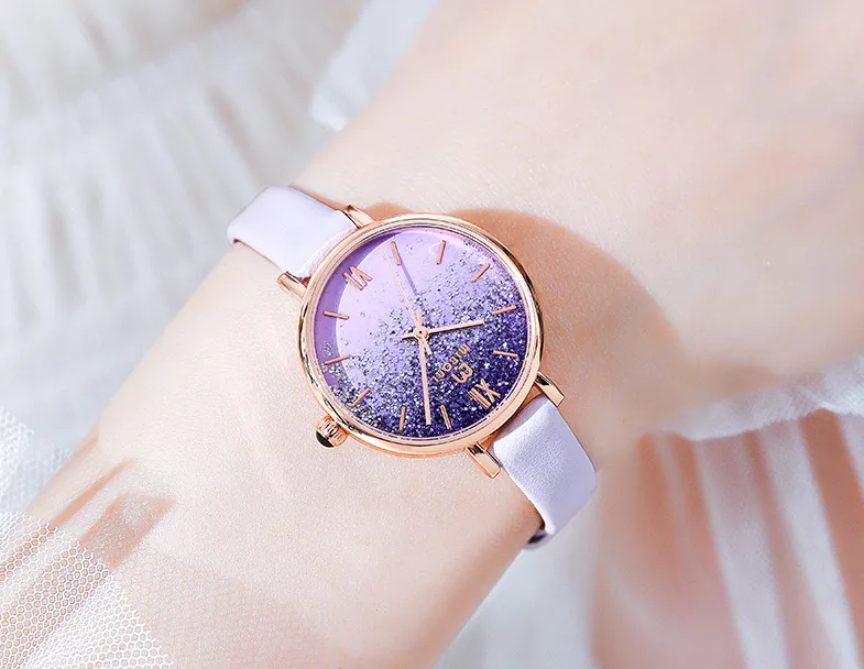 L￤tt lyx 2021 Starry Sky Miboni Quartz titta p￥ kvinnlig ametistlila studenter tittar p￥ vackra kvinnors armbandsur