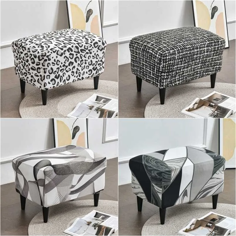 Pouf imprimé léopard couvre spandex rectangle tabouret tout compris repose-pieds meubles protecteur canapé repose-pieds 211116