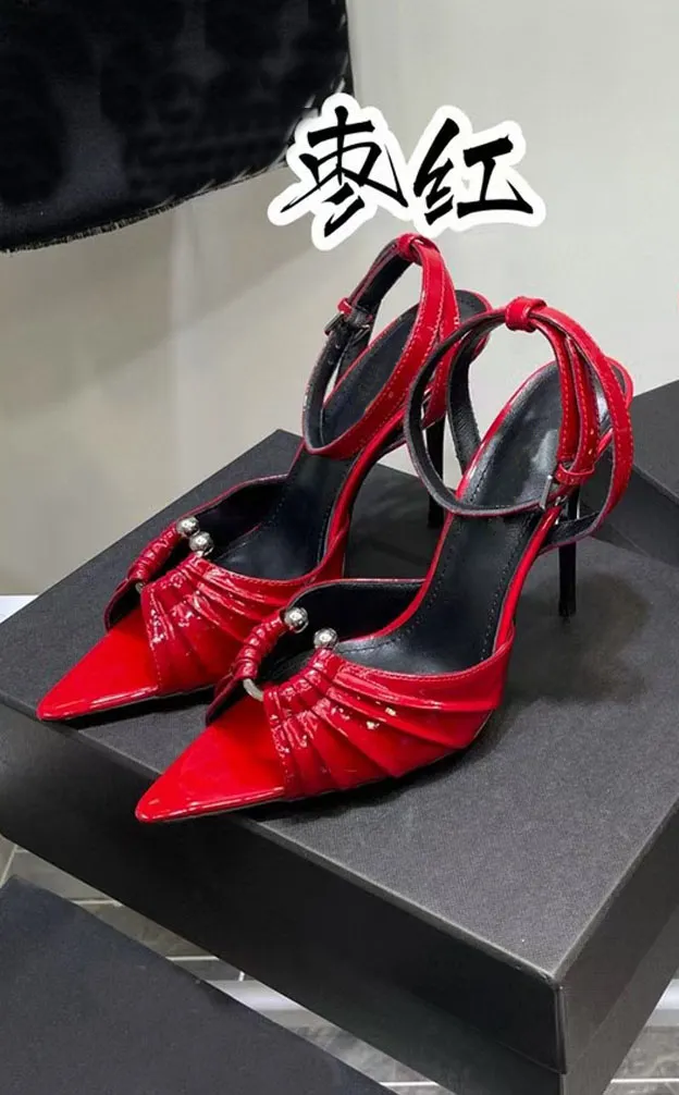 Milan wedding fashion pleated paint Dress Shoes women`s high-heeled sandals, leather outsole design, super beautiful feet, sizes 35-43