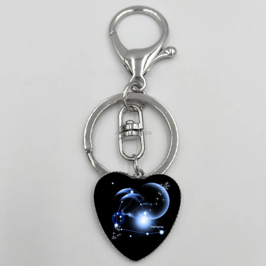 12 Horoscope Sign Charm Keychain Constell Heart Key Rings Holders Bag Hangs for Women Men Fashion Jewelry Will and Sandy