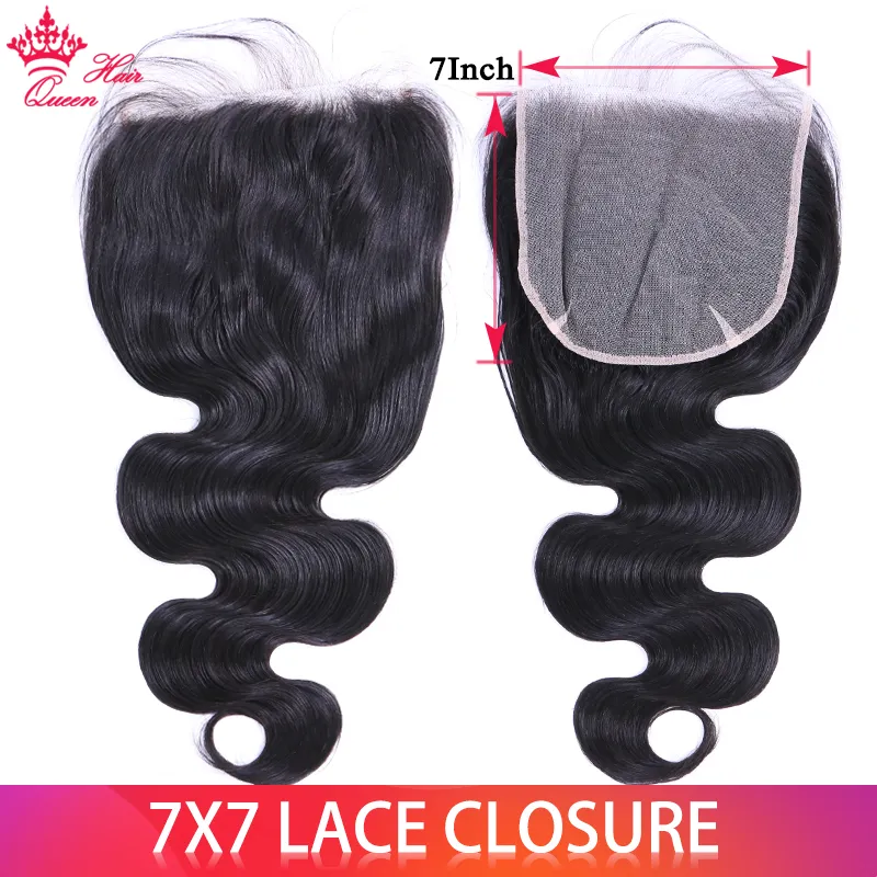 Cabelo bruto de cabelo virgem 7x7 Onda corporal de fechamento de renda / reto 100% Human Human Transparente Lace Swiss Fechamentos naturais cor 1b