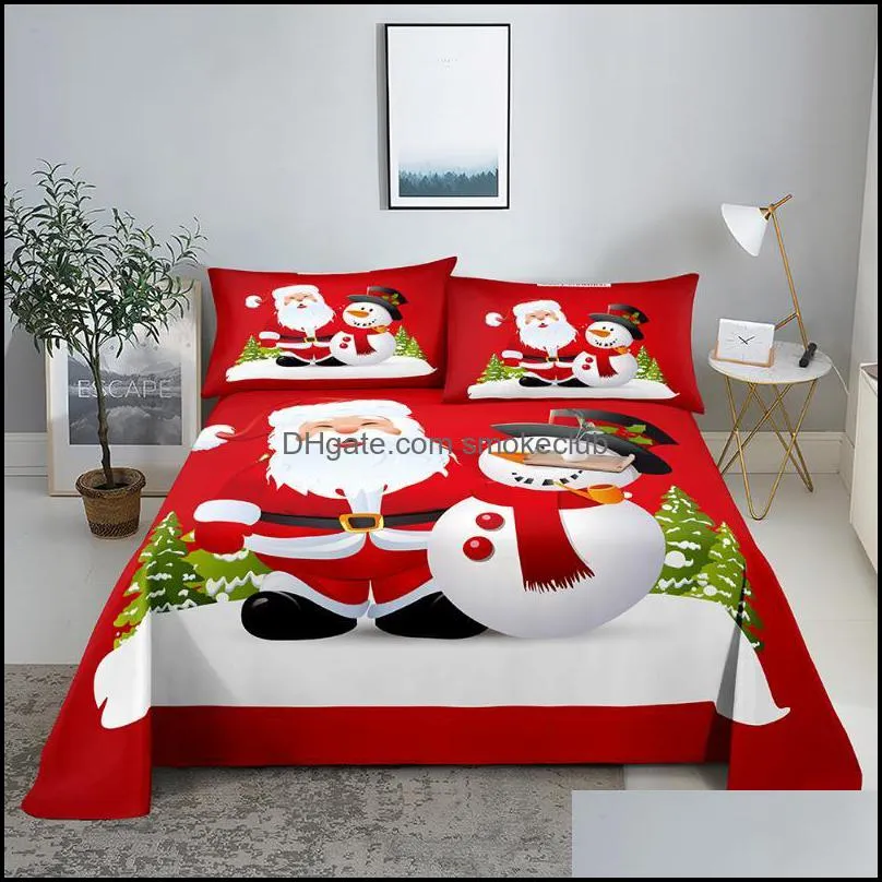 Lakens Sets Beddengoed Benodigdheden Thuis Textiel Tuin Kerstmis Snowman Sheet Digitale Printing Polyester Bed Flat met Case Print Drop levering