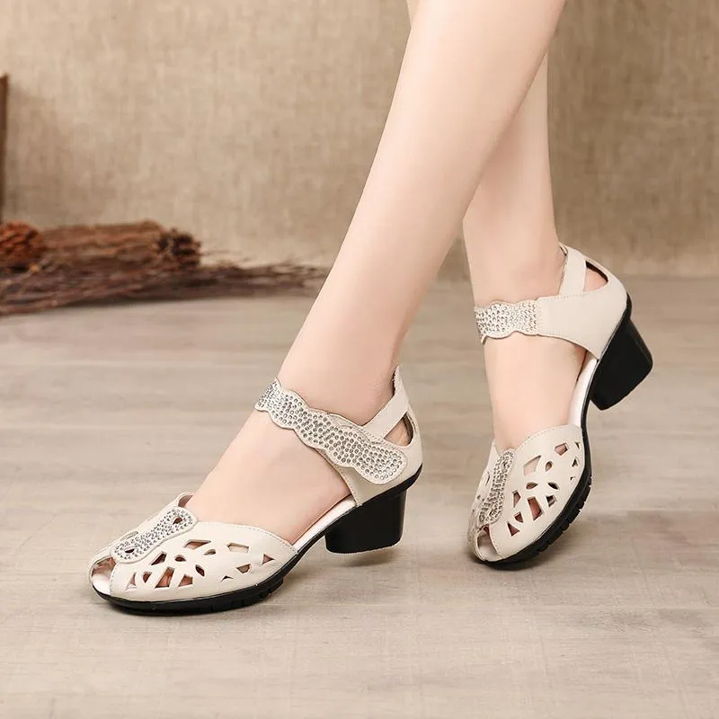 Chaussures d'été en cuir véritable sandales gladiateur femmes 5 cm talons hauts classique noir Peep Toe creux dames