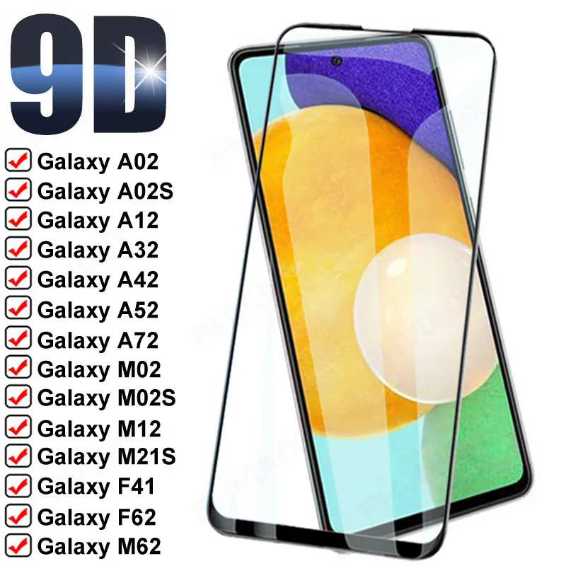 9D verre de protection complet pour Samsung Galaxy A02 A12 A32 A42 A52 A72 protecteur d'écran M02 M12 M21S M62 F62 F41 Film de verre trempé