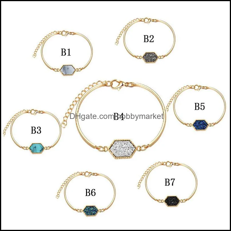 2018 Luxury designer Druzy Bangle women Geometric faux stone Wire charm bracelets For Ladies Fashion Jewelry accessories Gift