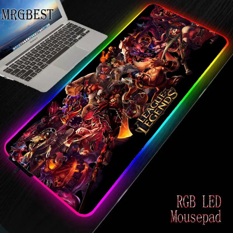 Musmattor Handledsstöd MRG Cool League of Legends Office Möss Gamer Soft Gaming Pad RGB Stor LockEdge Mousepad LED Lighting USB