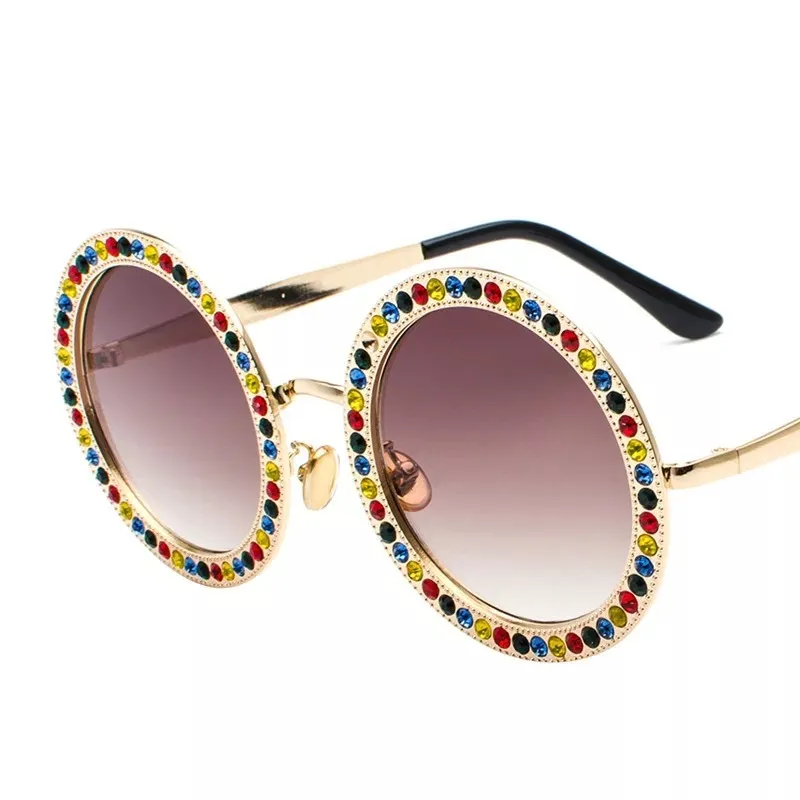 Gafas de sol grandes de gran tamaño para mujer, tonos de piedras de cristal de colores rosa para mujer, gafas de sol de diseñador Extra a la moda, montura transparente