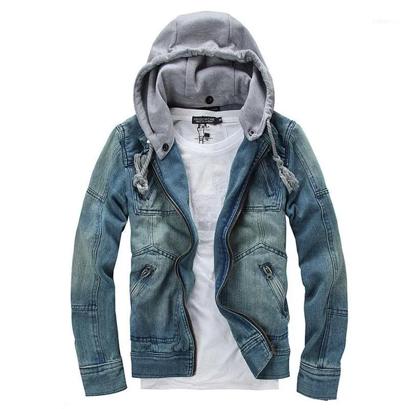 Wholesale- Denim Jacket Men Hooded Jean Jackets Streetwear Slim Fit Vintage Mens And Coat Outdoors Jeans Clothing Plus Size 4XL 5XL1