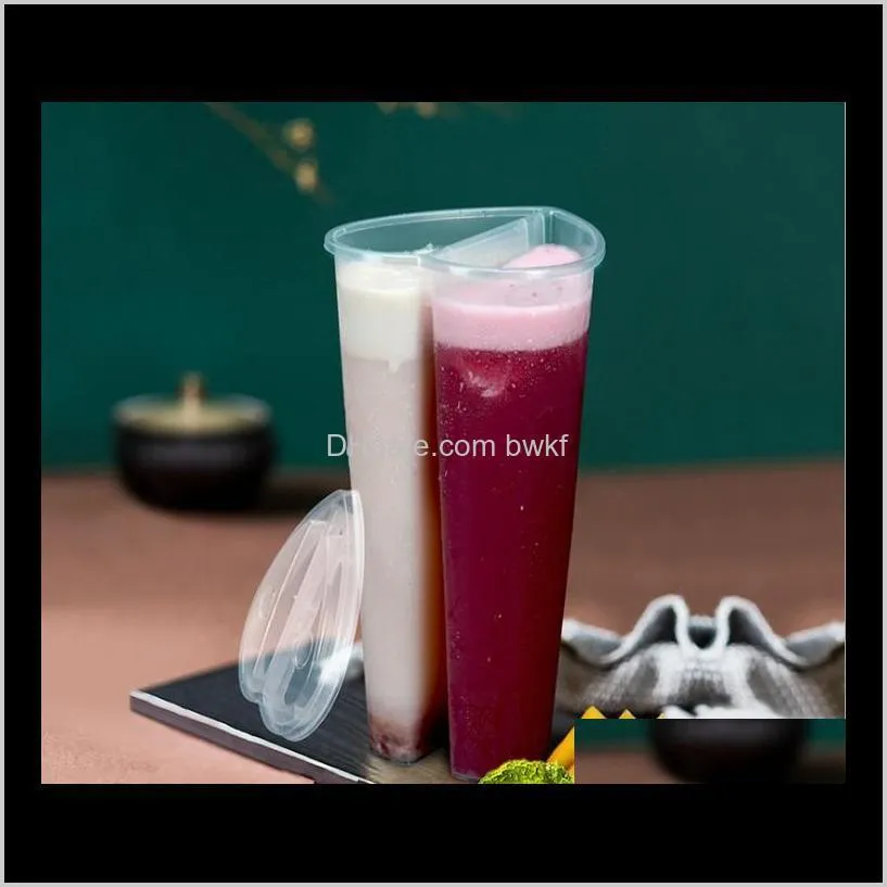 600ml heart shaped double share cup transparent plastic disposable cups with lids milk tea juice cups for lover couple