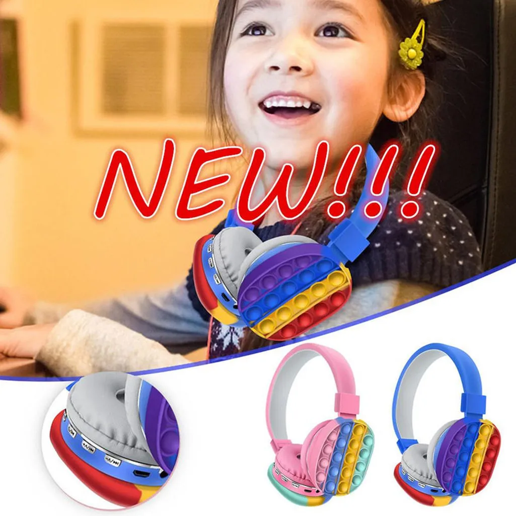 Ny huvudmonterad Gullig regnbåge Bluetooth Fidget Toy Stereo Headset Tryck på det Bubbla Sensory Enkel Dimple Antistress Wholesale 591
